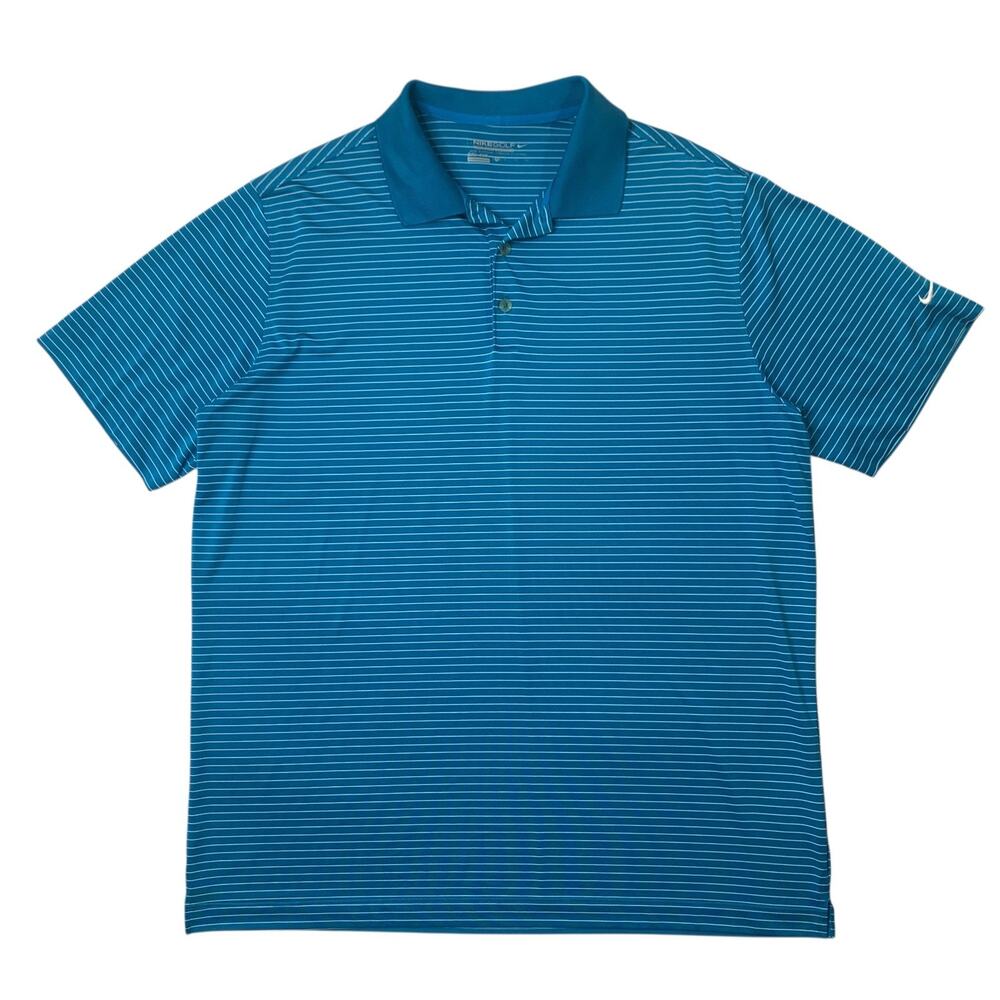 Nike Golf Shirt Men XL Extra Large Oasis Blue Tour Performance Dri Fit Striped